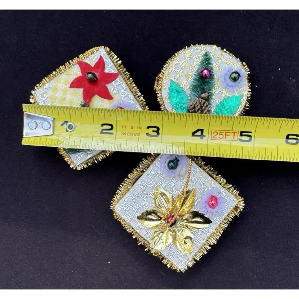 3 Vintage Japan Mercury Glass Chenille Tinsel on Foam Foil Ornament -LO2